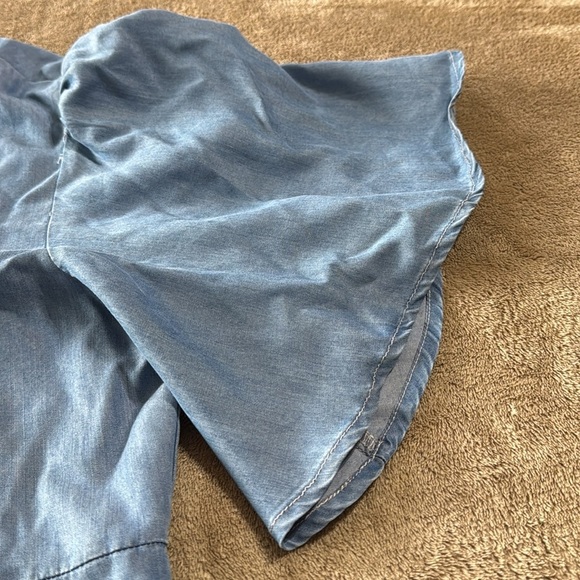 Lovers + Friends‎ Denim V Neck Tie Blue Puff Sleeve Chambray Mini Dress - Picture 5 of 11